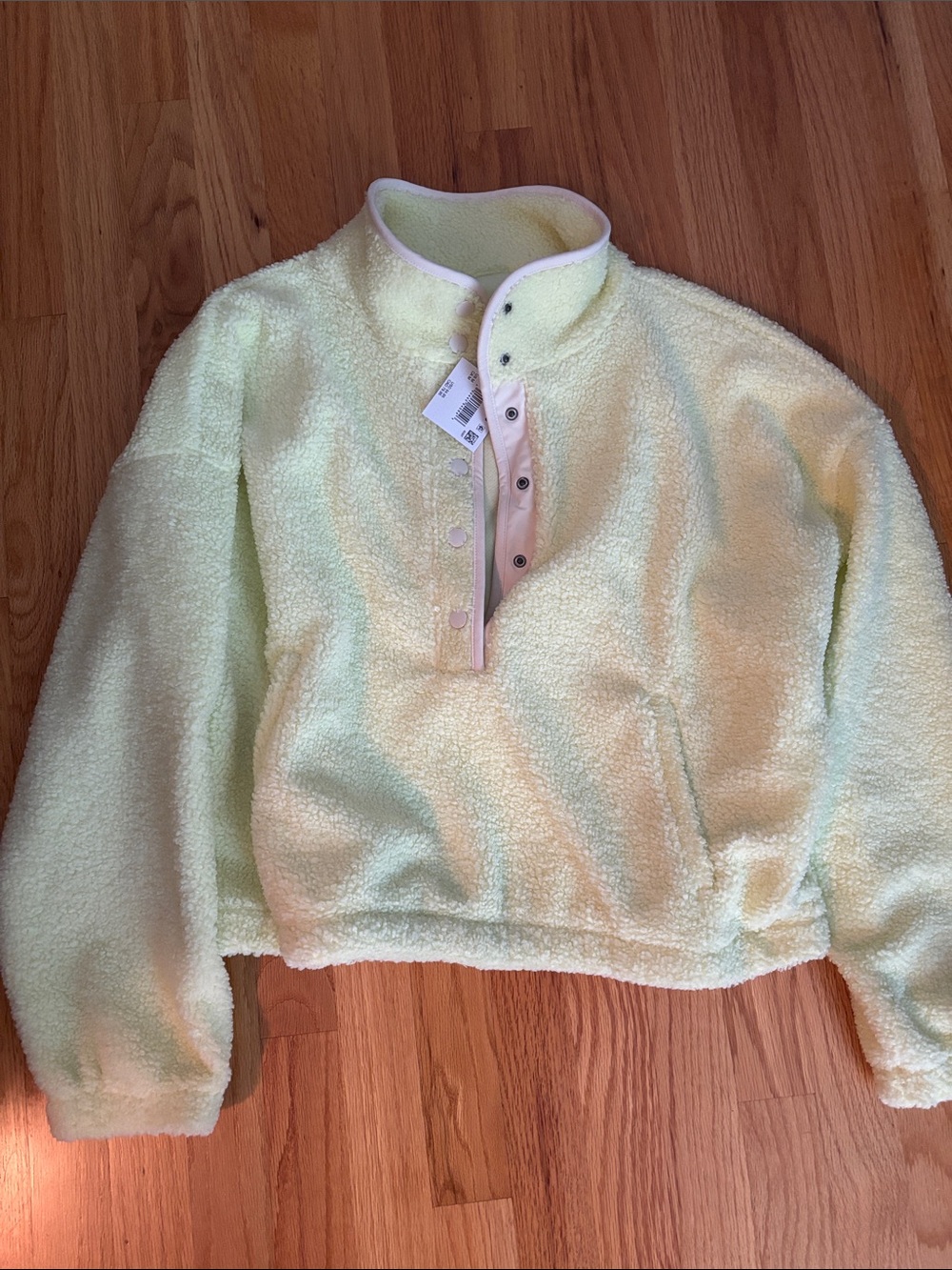 American Eagle Outfitters Sherpa Snap Pullover in bright yellow